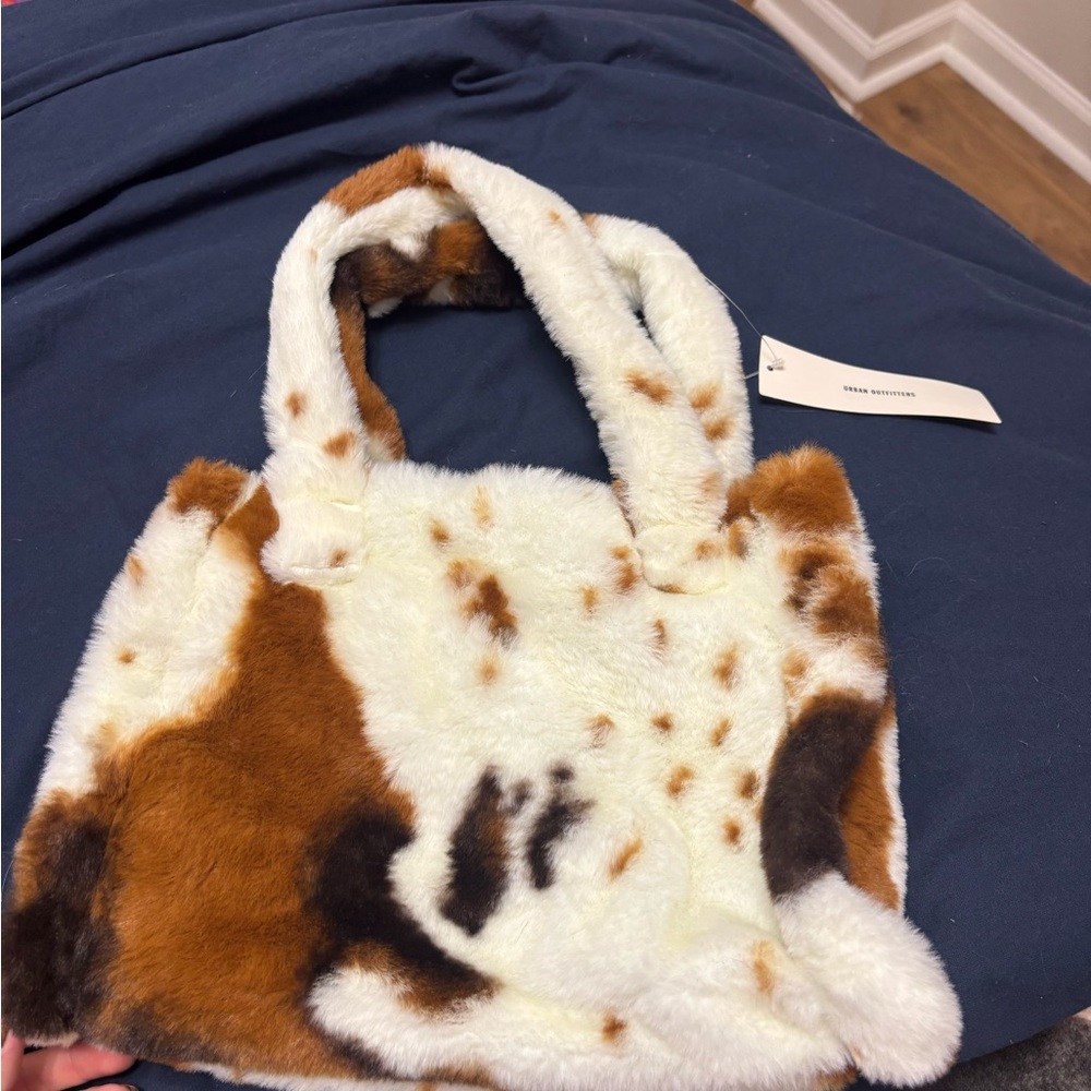 Faux Fur Tote Bag - Brown and Cream